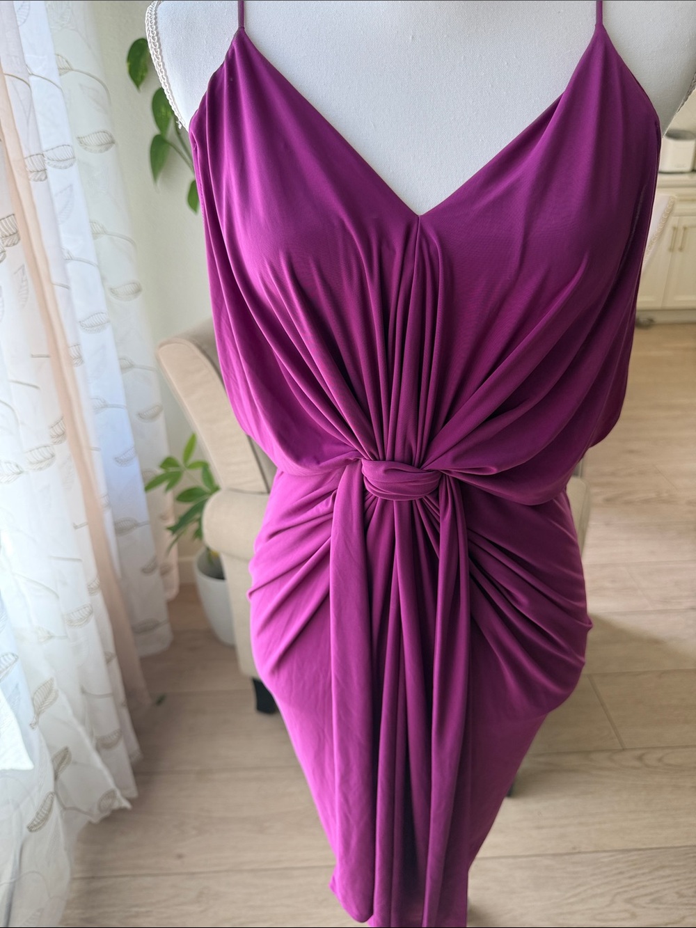 Elegant Fuchsia Knot-Front Slip Dress